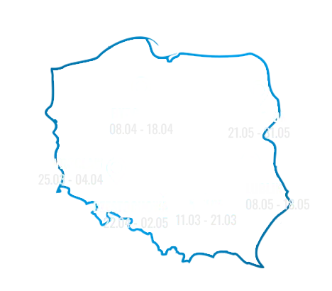 Kielce, Wrocław, Bydgoszcz, Częstochowa, Lublin, Białystok